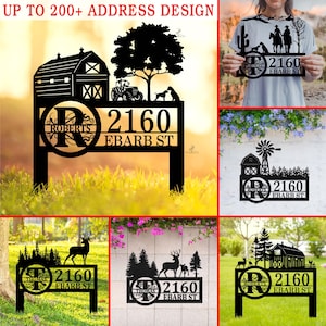Custom Farmhouse Address Sign With Stakes, Personalized monogram Yard ...
