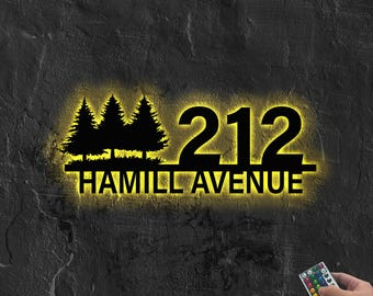 Address Metal Art Sign LED, Address Plug In Light up address plaque Sign,Metal House Numbers, Metal House Number Address Sign, Address Decor