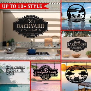 Custom Family Name Wall Decor for Patio, Deck & Outdoor Space, Personalized Poolside Oasis Metal Sign, Backyard Bar - Grill, Outdoor Living