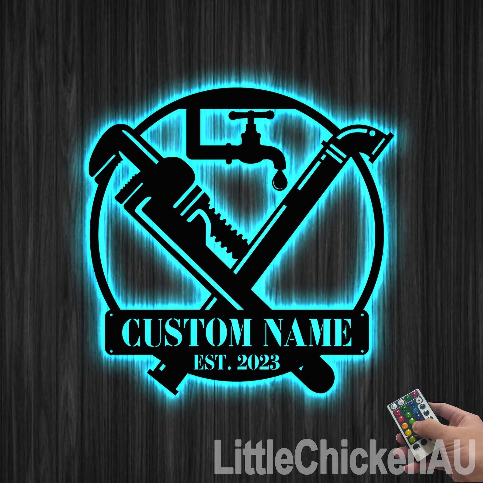 Custom Plumbing Metal Wall Art LED Light Personalized Plumber Name Sign ...