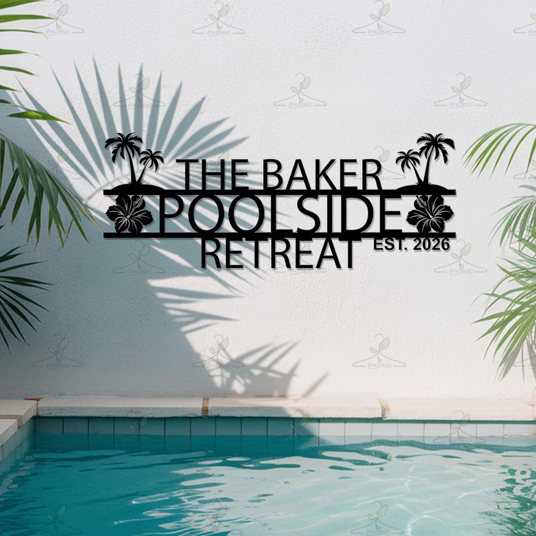 Personalized Backyard Oasis Sign, Custom Poolside Metal Wall Art, Tiki ...