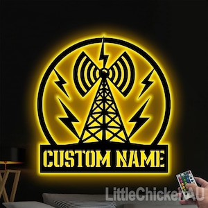 Personalized Ham Radio Metal Wall Art LED Lights, Custom Amateur Radio Name Sign, Home Decor Radio Operator Decoration Amateur Call Birthday
