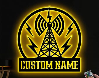 Personalized Ham Radio Metal Wall Art LED Lights, Custom Amateur Radio Name Sign, Home Decor Radio Operator Decoration Amateur Call Birthday