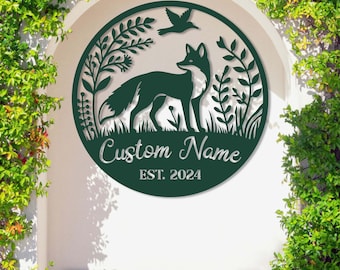 Fox Metal Wall Art Custom, fox lover, Personalized Fox Lover Name Sign Home Decor Kid Nursery Decoration Wild Animal Housewarming Birthday