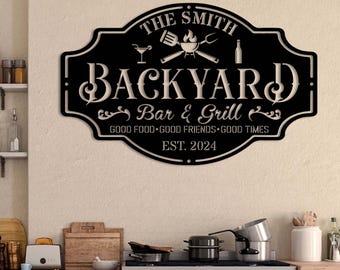Personalized Backyard Pool Metal Sign, Backyard PatioOutdoor Wall Decor, Pool Signs for Outdoor, Custom Backyard Bar And Grill Sign Decor