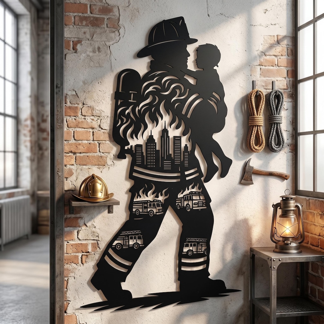 Firefighter Metal Wall Art, Hero Fireman Decor, Firefighter Gift ...