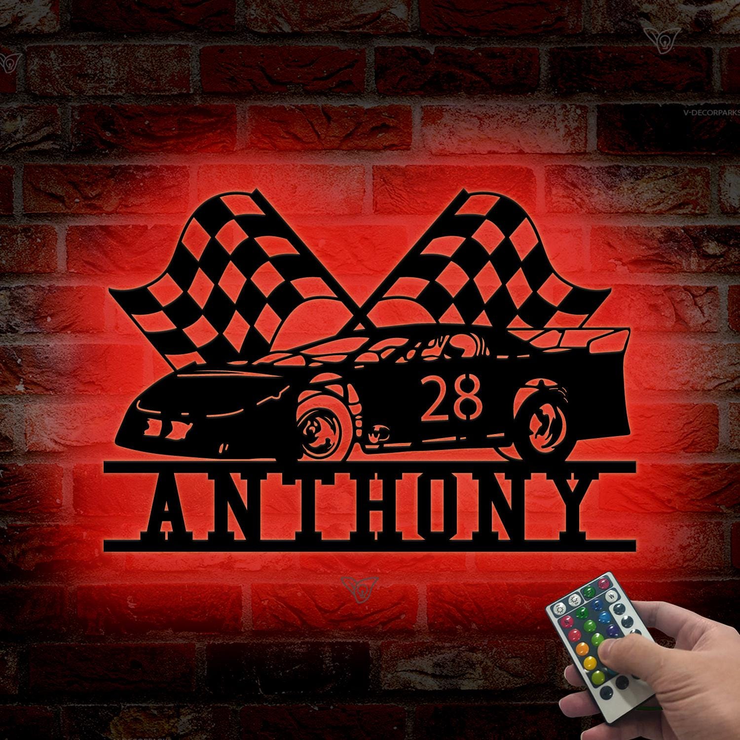 Custom Racing Wall Signs Light Personalized Racing Car Metal Sign With LED Lights, Custom Race Car ...