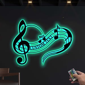 Personalized Music Note Sign LED Light, Custom Text Music Note Decor, Gift for Musician, Music Lover, Music Teacher Gift, Music Studio Decor