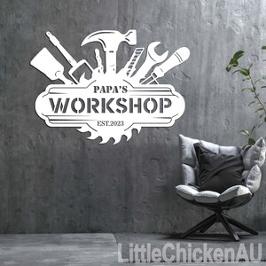 Personalized Fathers Day Sign Workshop Sign Wall Art LED Papas Work ...