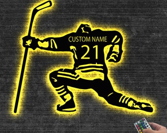 Hockey Metal Sign Personalized LED, Custom Name Hockey Sign, Ice Hockey Wall Decor, Ice Hockey Jersey Art,Hockey Decor,Hockey Gifts For Boys