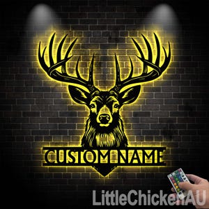 Deer Hunting Metal Sign LED,Custom Deer Wall Art,Deer Monogram Camp Sign,Christmas Gift,Deer Hunter Gift,Fathers Day Gift, Gift for Hunter