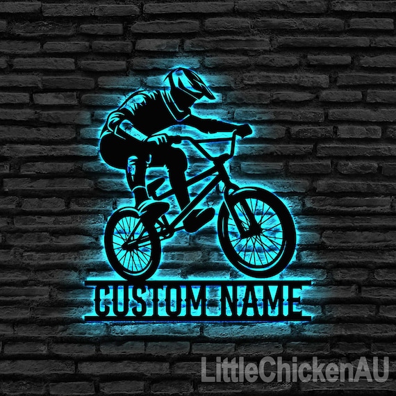 パーソナライズされた BMX バイク メタル ウォール アート、LED ライト 