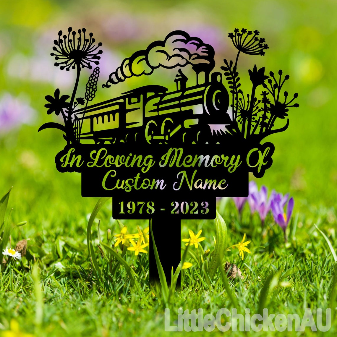Personalized Train Memorial Stake, Train Stake, Metal Stake, Train Sign ...