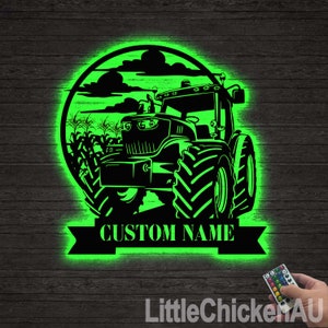 Personalized Farm Tractor Name Sign LED Light Custom Tractor Driver Metal Wall Art Home Decor Farm Truck Decoration Birthday Gift for Farmer