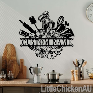 Baking Personalized Metal Wall Art, Baking Sign, Custom Baker Name Sign Decor Hanging for Home, Baker Sign, Baker Gift, Kitchen Decor Gift