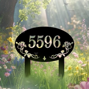 Personalisiertes Hausnummernschild, benutzerdefinierte Adresse für den Rasenpfahl, Adressschild für Yard, Outdoor-Dekor, Einweihungsgeschenk, Blumenadressenschild