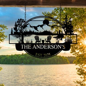 Personalized Lake House Metal Sign, Custom Cabin Decor, Family Name Hanging Sign,Campfire,Hanging Outdoor Metal Sign,Rustic Outdoor Wall Art