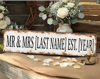 Custom Wedding Metal Sign, Personalized Mr and Mrs Name Plate, Est Year Anniversary Gift