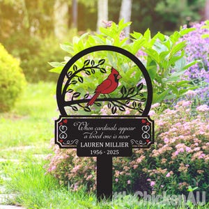 Custom Memorial Stake Metal Sign, Cardinal Garden Stakes, Cardinals Appear, Grave Marker, Remembrance Stake, Garden Decor, Outdoor Sign