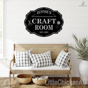 Custom Craft Room Metal Sign,Sewing Room Sign,Art Studio Decor,She Shed Sign, Personalized Craft Name Sign,Craft Room Wall Art,Crafting Sign