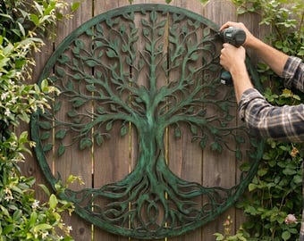 Tree of Life Metal Sign, Large Round Garden Wall Art, Celtic Family Tree Outdoor Decor