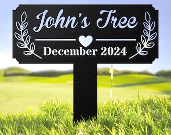 Personalized Memorial Tree Sign with Stake, Metal Name Garden, Memorial Tree Plaque, Tree Garden Sign, Tree Decor, Name Plate, Sympathy Sign