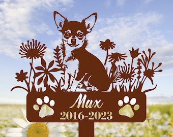 Chihuahua Gedenkpfahl Metallschild personalisiert, Haustier Grabmarkierer Zeichen, Schild mit Pfahl, Haustier-Verlust Geschenk, Beileidsschild, Erinnerungspfahl