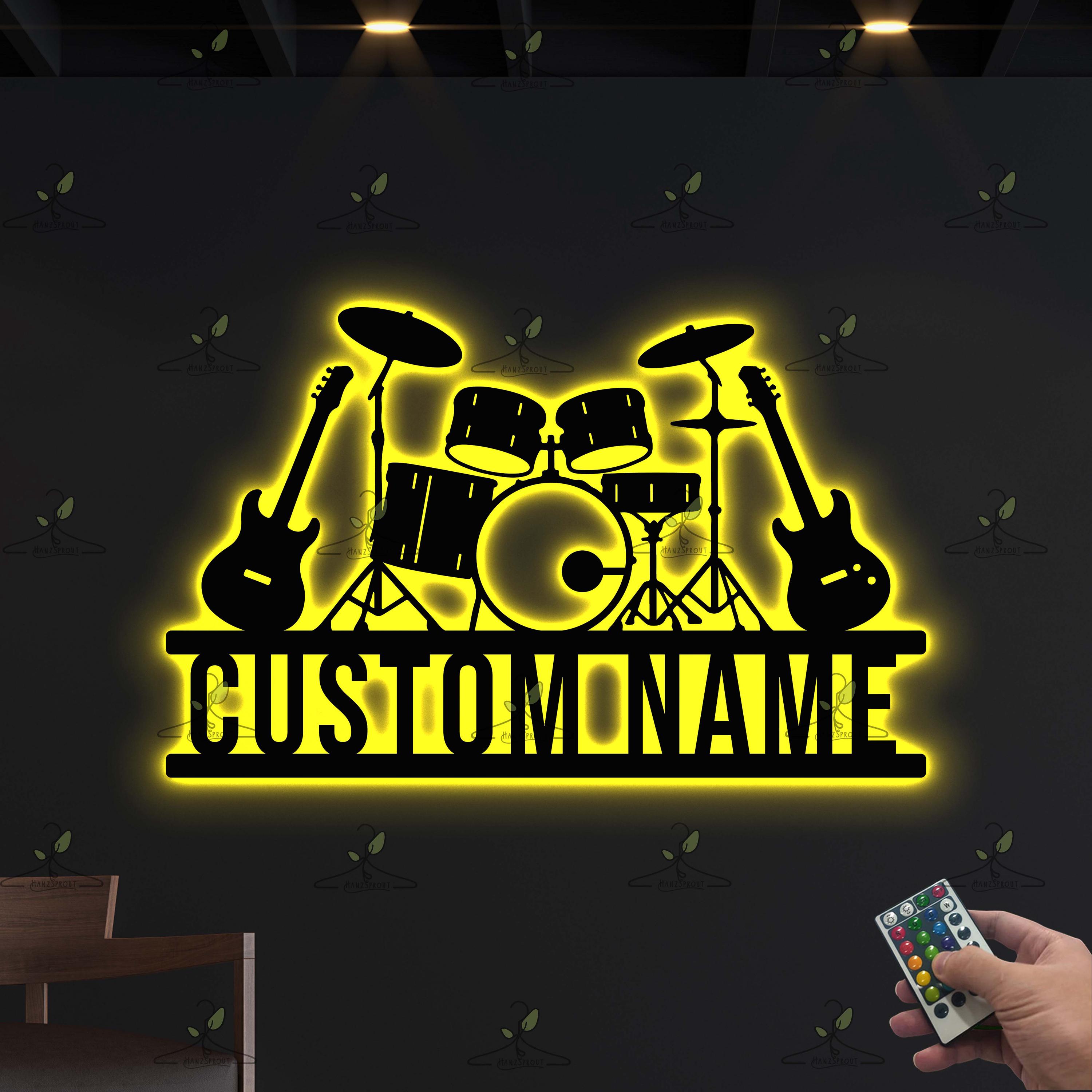 Custom Band LED Neon Sign, Drum and Guitar Wall Art With Custom Name - Etsy