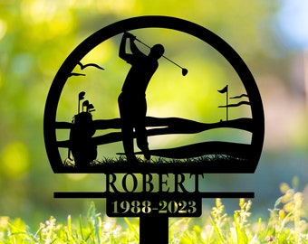 Personalized Golf Memorial Stake, Golfer Loss, Golfer Name Metal Stake, Golfing In Heaven, Sympathy Sign, Grave Marker, Dad Loss, Golfer Art