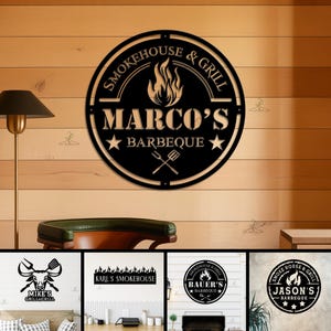 Personalized BBQ Wall Decor, Custom Name Outdoor Kitchen Decor,Metal Man Cave Art,Kitchen Sign,Rustic Backyard Home Decor,BBQ Decor,Dad Gift