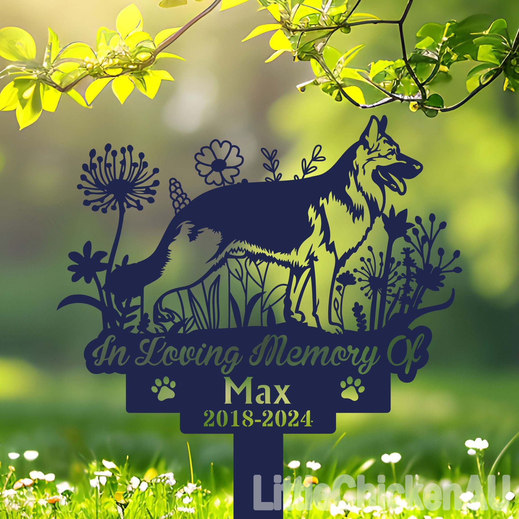 Personalized Dog Memorial Stake,German Shepherd Metal Stake,German Shepherd Sign,Dog Flower,Sympathy Sign,Pet Grave Marker,Remembrance Stake