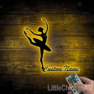 Personalized Modern Dance Metal Wall Art LED Lights, Custom Girl Ballet Dancing Name Sign Home Decor Dancer Kids Nursery Decoration Birthday