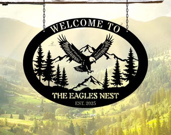 Personalized Eagle Metal Sign Wall, Eagle Wall Art, Cabin Sign, Cottage Decor, Family Name Sign, Last Name sign, Man Cave Decor, Lodge Decor
