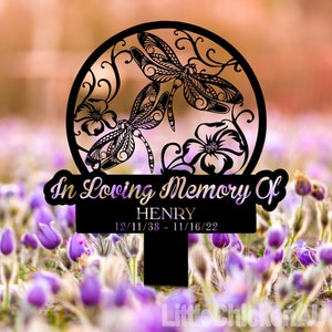 Personalized Dragonfly Memorial Metal Stake, Metal Stake, Sympathy Sign, Grave Marker, Garden Decor, In Loving Memory, Dragonfly and Flower