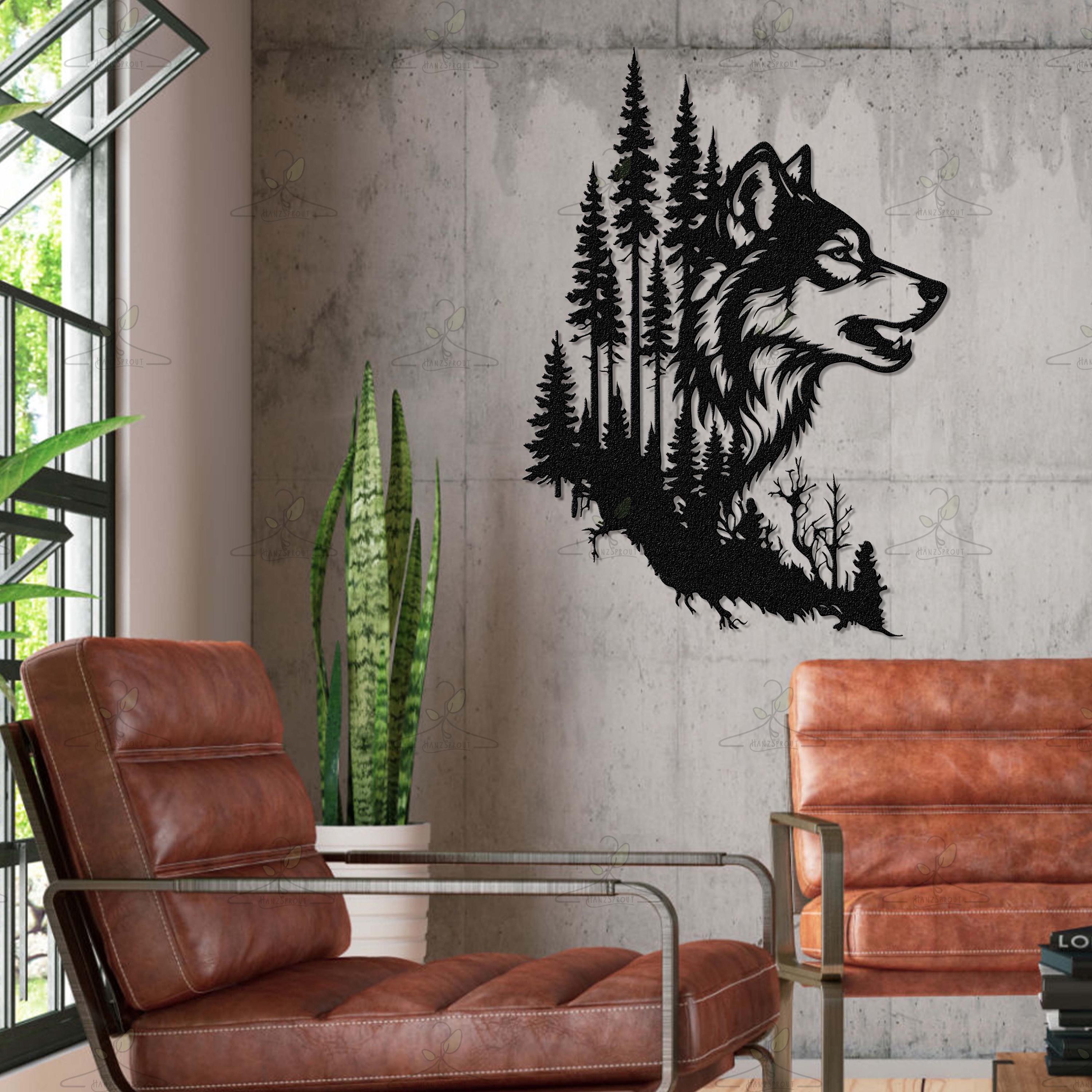 Rustic Wolf Rustic Wolf Metal Wall Art, Mountain Forest Wolf Wall Decor for Cabin ...
