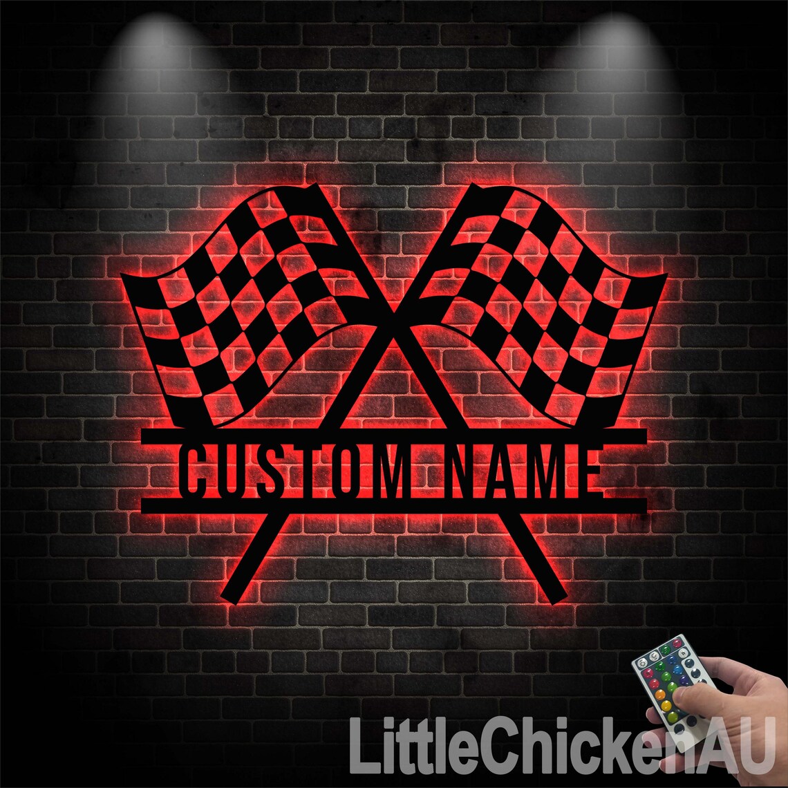Personalized Start Finish Racing Flag Metal Wall Art LED Lights, Custom ...