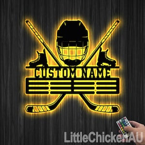 Custom Metal Hockey Medal Hanger Wall Art Led Light, Hockey Player Medal Holder, 12 Rungs for Medals & Ribbons, Medal Display Awards Sign