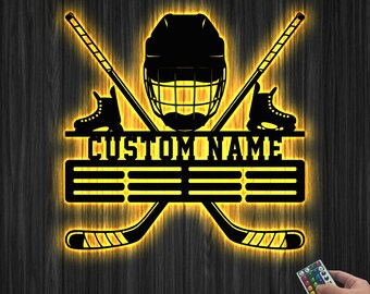 Custom Metal Hockey Medal Hanger Wall Art Led Light, Hockey Player Medal Holder, 12 Rungs for Medals & Ribbons, Medal Display Awards Sign