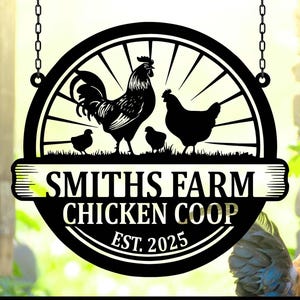 Custom Round Metal Chicken Coop Sign,Personalized Chicken Coop Sign Name,Metal Wall Art,Farm Sign,Barn Decor,Farm house Decor,Hen house Sign