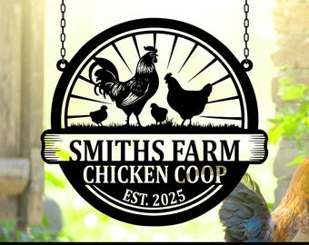 Custom Round Metal Chicken Coop Sign,Personalized Chicken Coop Sign Name,Metal Wall Art,Farm Sign,Barn Decor,Farm house Decor,Hen house Sign