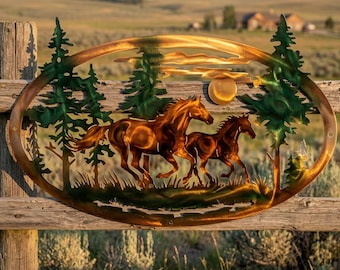 Running Horse Wall Art, Wild Stallion Landscape Metal Sign, Nature Inspired Home Decor, Gift for Ranch
