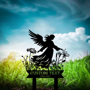 Custom Angel Memorial Stake, Angel Memorial Plaque with Stake, Angel Metal Grave Stake, In Loving Memory, Angel Grave Marker, Cemetery Stake
