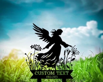 Custom Angel Memorial Stake, Angel Memorial Plaque with Stake, Angel Metal Grave Stake, In Loving Memory, Angel Grave Marker, Cemetery Stake