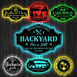 Custom LED Backyard & Lake House Signs, Patio Decor, Poolside Decor , Oasis Retreat Pool , Tropical Home Decor, Beach Decor , Outdoor Decor