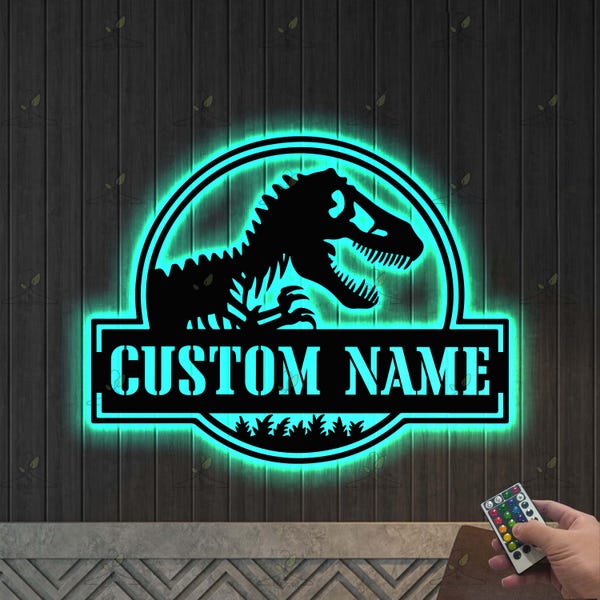 Dinosaur Custom Kids Name Neon Led Wall Decor, Boys Led Sign, Jurassic Park Neon Room Decor, Birthday Gift, Personalized Name Boy Led Sign