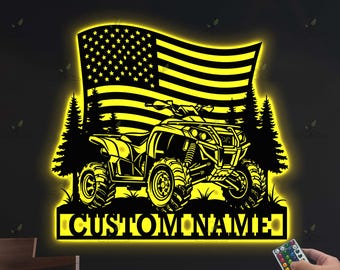 Custom ATV Metal Monogram LED Sign, Quad Motocross Four Wheeler Sign, Metal Wall Art | Gift for Dad, ATV Gift, Rider Decor,Garage Decor Sign