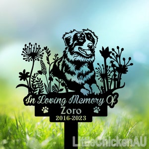 Australian Shepherds Sign, Custom Dog Memorial Stake, Metal Stake, Sympathy Sign, Pet Grave Marker, Remembrance Stake, Pet Memorial Gifts
