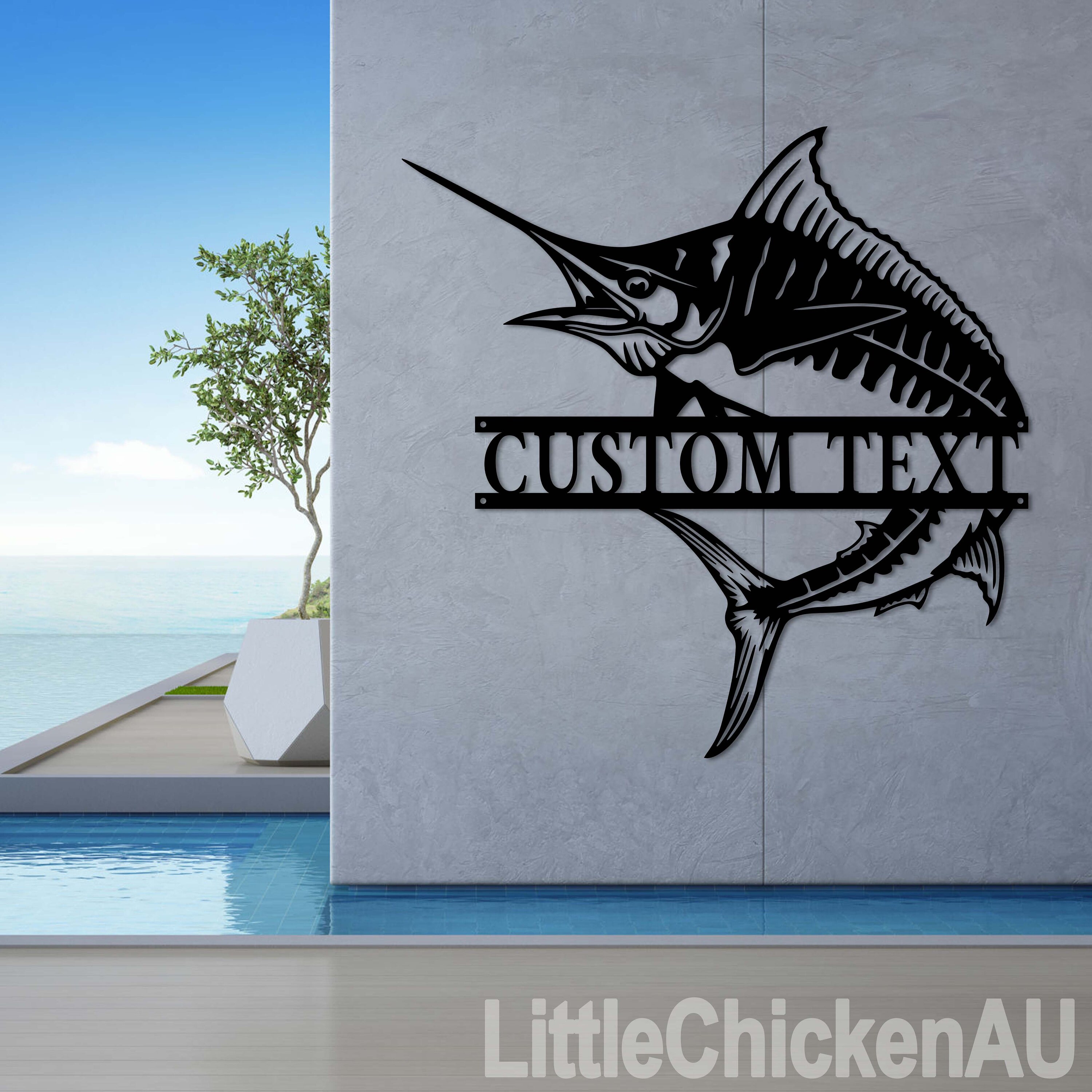 Custom Marlin Fish Metal Wall Art, Personalized Marlin Fish Name Sign Decoration For Room, Marlin Fishing Decor, Fisher gift, dad gift sign