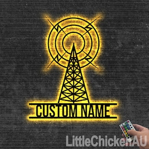 Ham Radio Metal Wall Art LED Light Custom, Personalized Amateur Radio Name Sign Home Decor, Radio Operator Decoration Amateur Call Birthday
