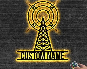 Ham Radio Metal Wall Art LED Light Custom, Personalized Amateur Radio Name Sign Home Decor, Radio Operator Decoration Amateur Call Birthday
